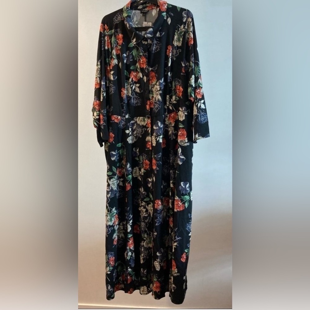 TORRID Sz 4X  Maxi Dress Button Down Floral 3/4 Sleeves Hoops for Belt